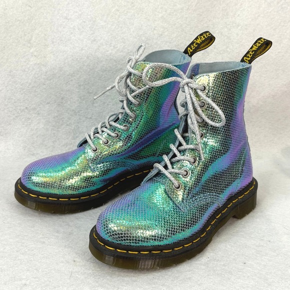 Dr Martens 1460 Pascal Mermaid Iridescent Texture Combat Boots Women US 5 - Picture 2 of 6